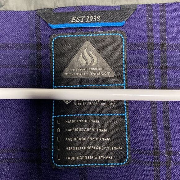 Columbia Dusk 2 Dawn Purple Omni Heat Jacket Plaid Full Zip Hooded Size Large - Picture 8 of 12